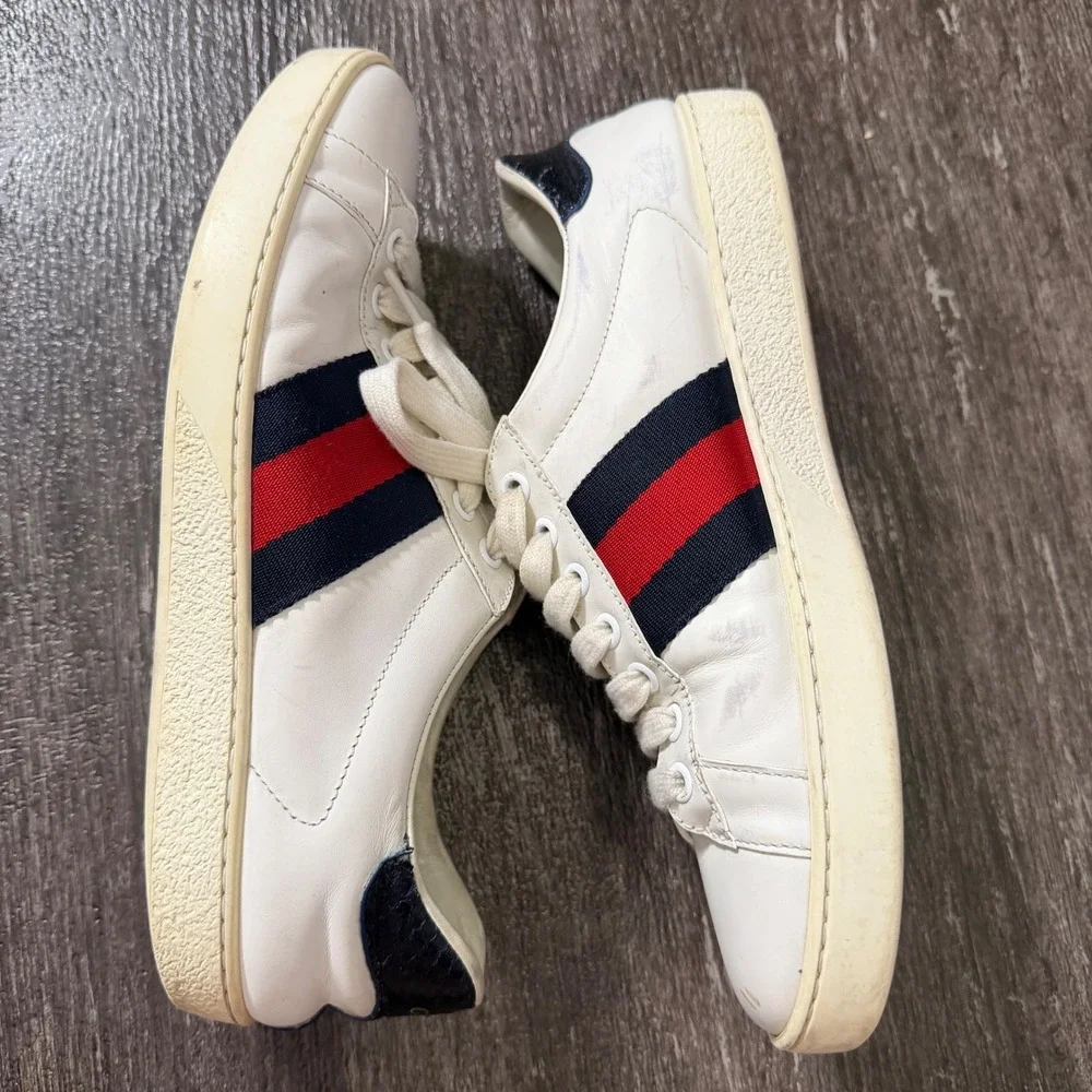 Gucci Ace Sneakers Mens White Navy Red Web Stripe 8 Leather Low Top Trainers